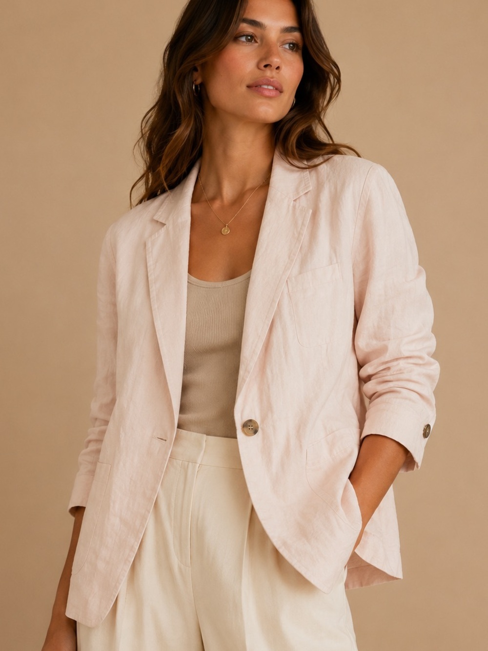 A New Day Blush Pink Linen Blend Blazer Size 10 Business Casual Jacket